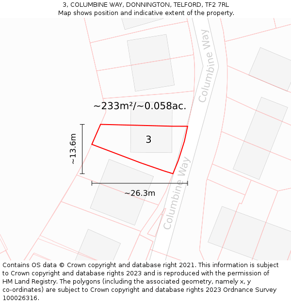 3, COLUMBINE WAY, DONNINGTON, TELFORD, TF2 7RL: Plot and title map