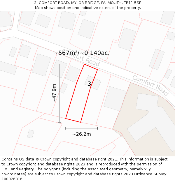 3, COMFORT ROAD, MYLOR BRIDGE, FALMOUTH, TR11 5SE: Plot and title map