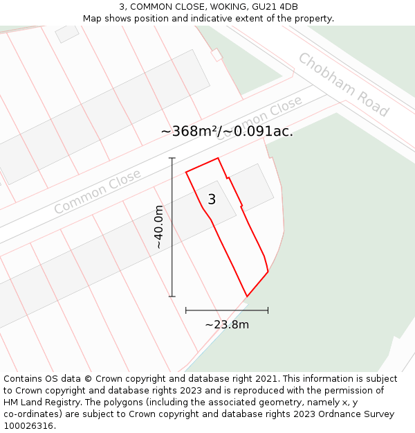 3, COMMON CLOSE, WOKING, GU21 4DB: Plot and title map