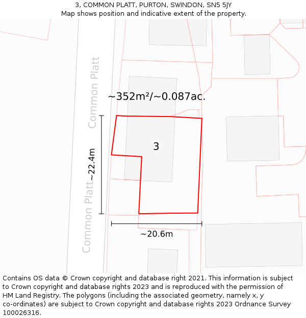 3, COMMON PLATT, PURTON, SWINDON, SN5 5JY: Plot and title map