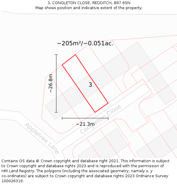 3, CONGLETON CLOSE, REDDITCH, B97 6SN: Plot and title map