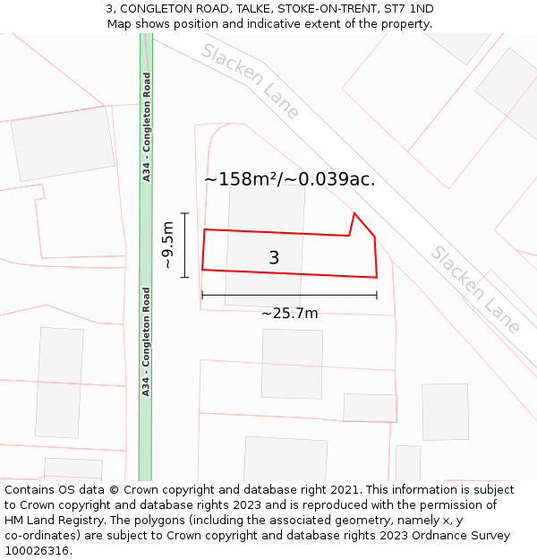 3, CONGLETON ROAD, TALKE, STOKE-ON-TRENT, ST7 1ND: Plot and title map