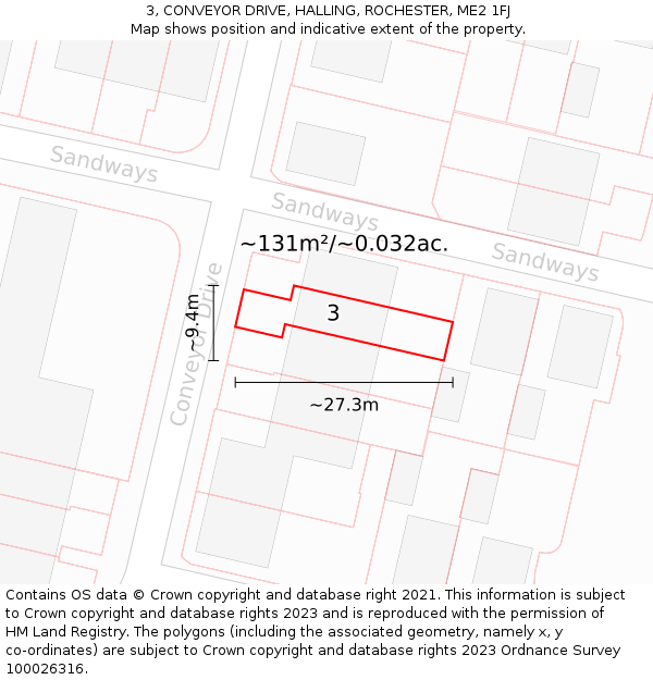 3, CONVEYOR DRIVE, HALLING, ROCHESTER, ME2 1FJ: Plot and title map