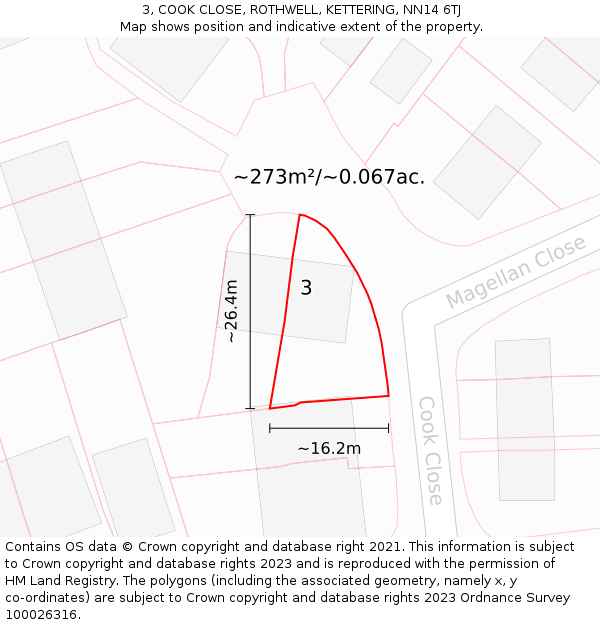 3, COOK CLOSE, ROTHWELL, KETTERING, NN14 6TJ: Plot and title map