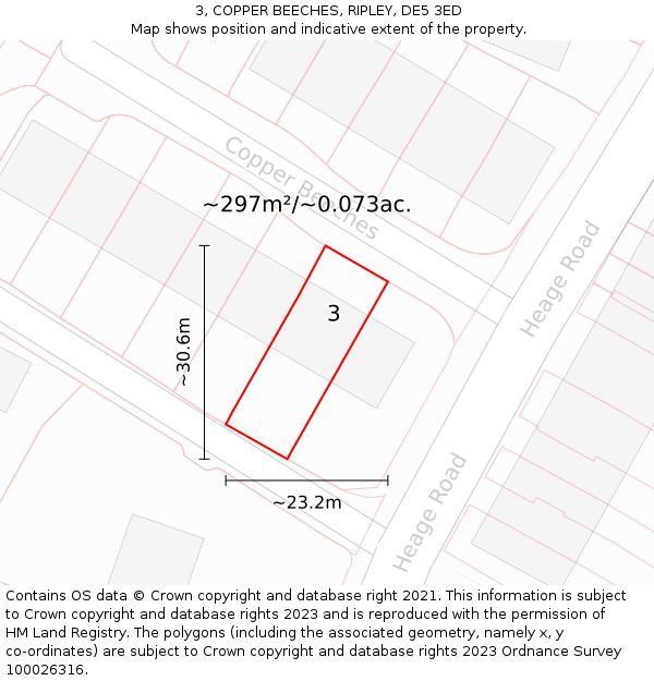 3, COPPER BEECHES, RIPLEY, DE5 3ED: Plot and title map