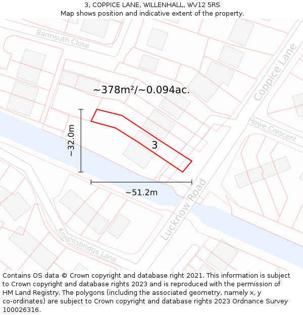 3, COPPICE LANE, WILLENHALL, WV12 5RS: Plot and title map