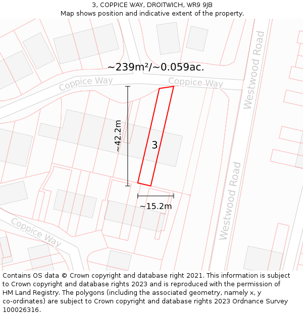 3, COPPICE WAY, DROITWICH, WR9 9JB: Plot and title map