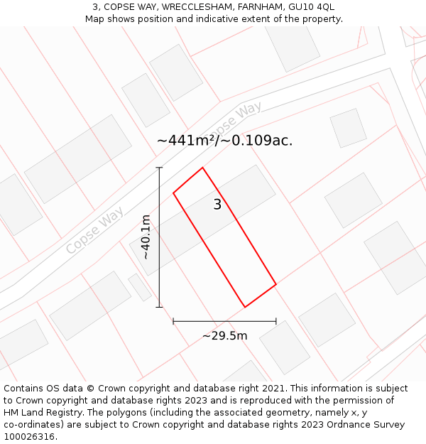 3, COPSE WAY, WRECCLESHAM, FARNHAM, GU10 4QL: Plot and title map