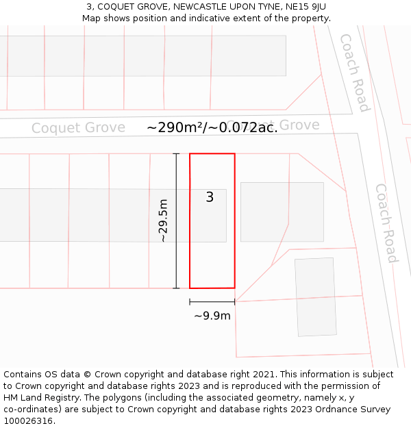 3, COQUET GROVE, NEWCASTLE UPON TYNE, NE15 9JU: Plot and title map