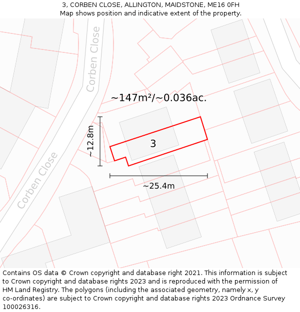 3, CORBEN CLOSE, ALLINGTON, MAIDSTONE, ME16 0FH: Plot and title map