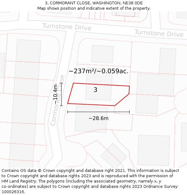 3, CORMORANT CLOSE, WASHINGTON, NE38 0DE: Plot and title map