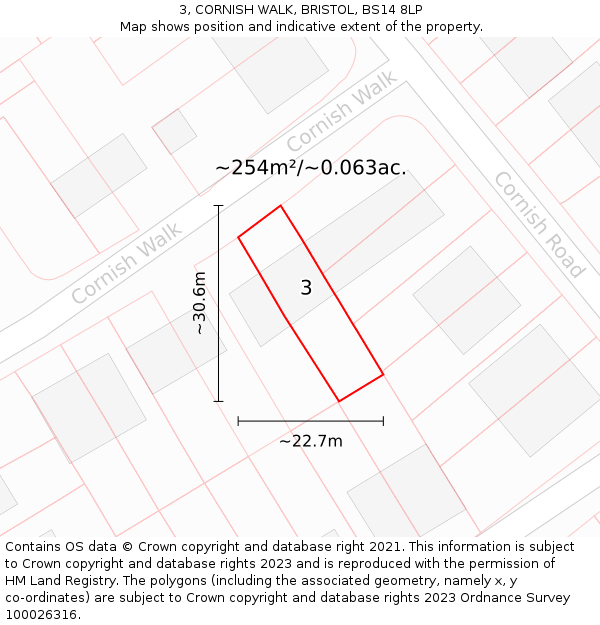 3, CORNISH WALK, BRISTOL, BS14 8LP: Plot and title map