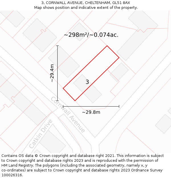 3, CORNWALL AVENUE, CHELTENHAM, GL51 8AX: Plot and title map