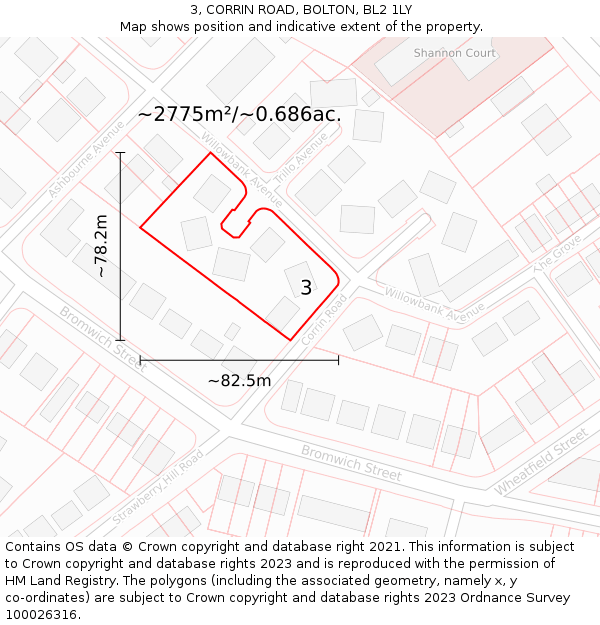 3, CORRIN ROAD, BOLTON, BL2 1LY: Plot and title map