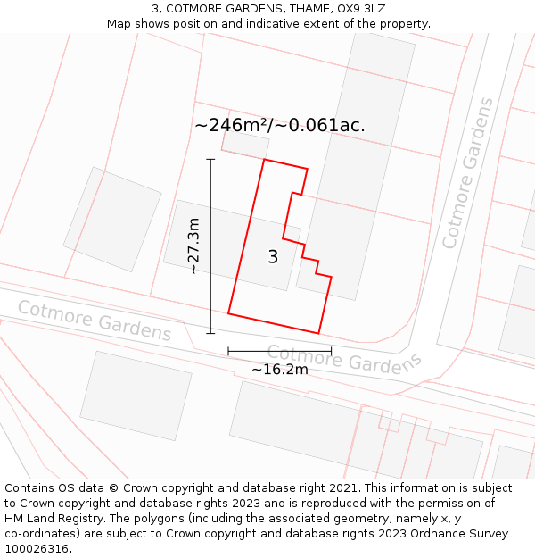 3, COTMORE GARDENS, THAME, OX9 3LZ: Plot and title map
