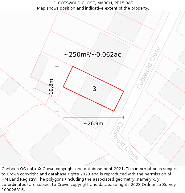 3, COTSWOLD CLOSE, MARCH, PE15 9AF: Plot and title map