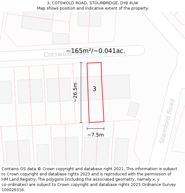 3, COTSWOLD ROAD, STOURBRIDGE, DY8 4UW: Plot and title map