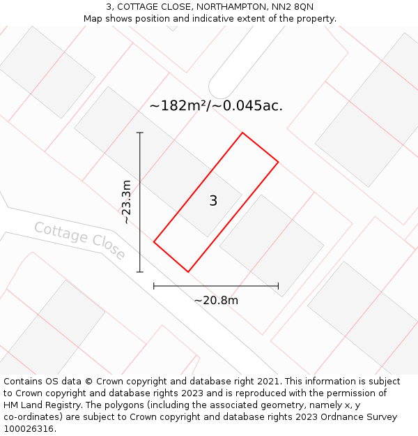 3, COTTAGE CLOSE, NORTHAMPTON, NN2 8QN: Plot and title map