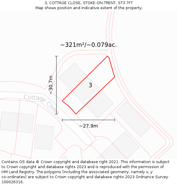 3, COTTAGE CLOSE, STOKE-ON-TRENT, ST3 7FT: Plot and title map