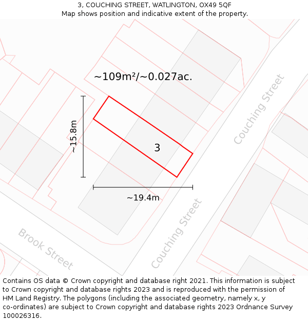 3, COUCHING STREET, WATLINGTON, OX49 5QF: Plot and title map