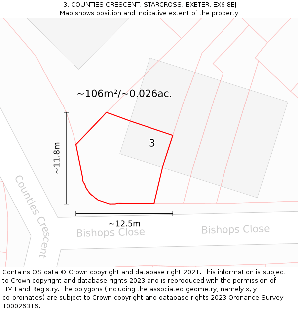 3, COUNTIES CRESCENT, STARCROSS, EXETER, EX6 8EJ: Plot and title map