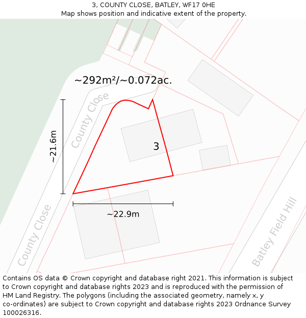 3, COUNTY CLOSE, BATLEY, WF17 0HE: Plot and title map