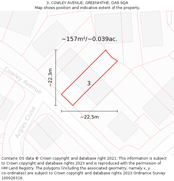 3, COWLEY AVENUE, GREENHITHE, DA9 9QA: Plot and title map