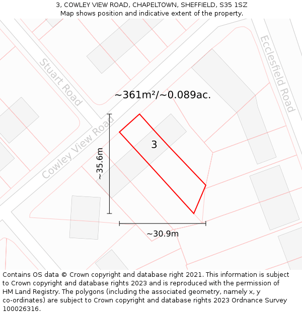 3, COWLEY VIEW ROAD, CHAPELTOWN, SHEFFIELD, S35 1SZ: Plot and title map