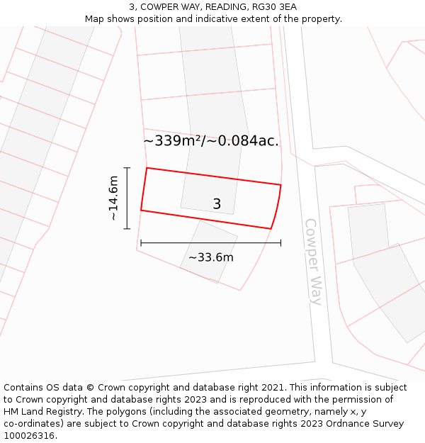 3, COWPER WAY, READING, RG30 3EA: Plot and title map