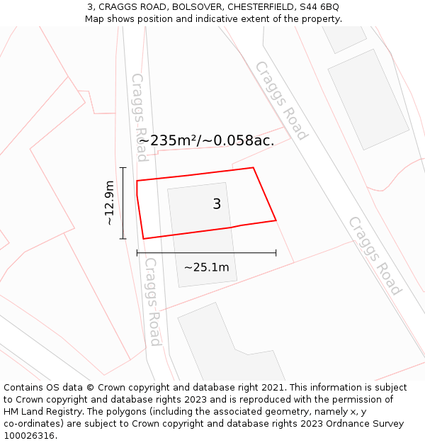 3, CRAGGS ROAD, BOLSOVER, CHESTERFIELD, S44 6BQ: Plot and title map