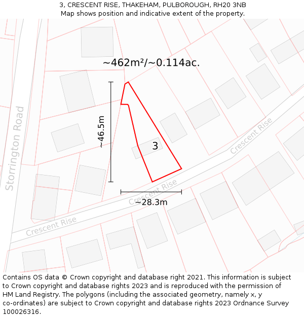3, CRESCENT RISE, THAKEHAM, PULBOROUGH, RH20 3NB: Plot and title map