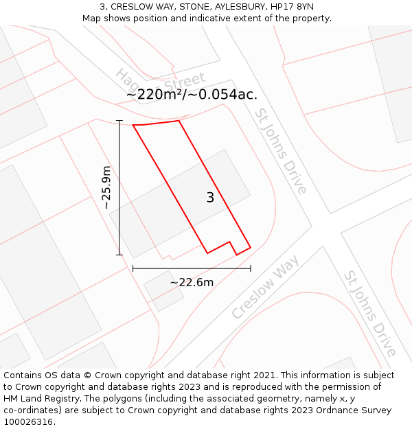 3, CRESLOW WAY, STONE, AYLESBURY, HP17 8YN: Plot and title map