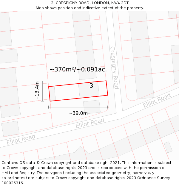 3, CRESPIGNY ROAD, LONDON, NW4 3DT: Plot and title map