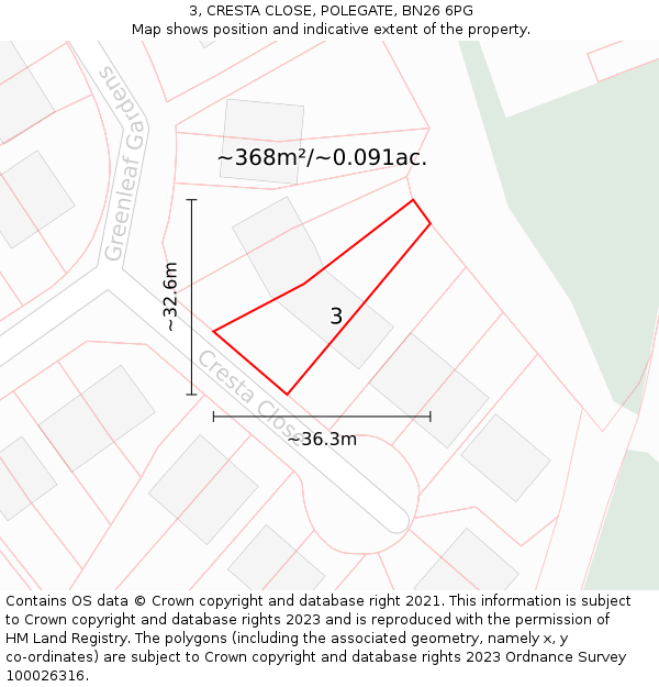 3, CRESTA CLOSE, POLEGATE, BN26 6PG: Plot and title map