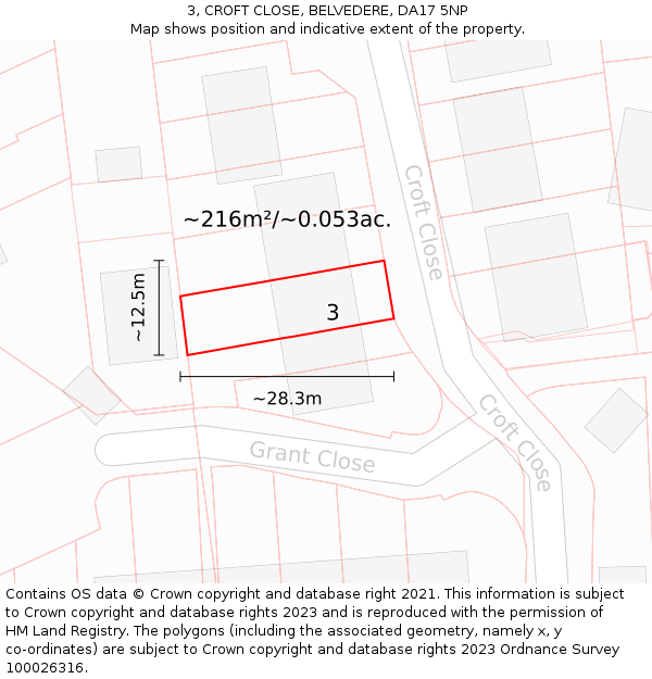 3, CROFT CLOSE, BELVEDERE, DA17 5NP: Plot and title map