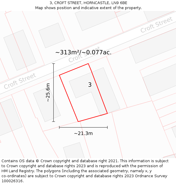 3, CROFT STREET, HORNCASTLE, LN9 6BE: Plot and title map