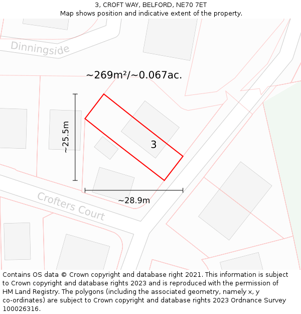 3, CROFT WAY, BELFORD, NE70 7ET: Plot and title map