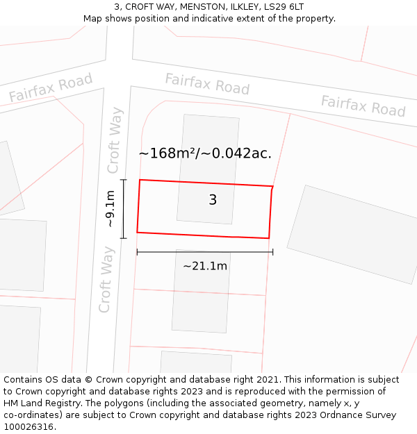 3, CROFT WAY, MENSTON, ILKLEY, LS29 6LT: Plot and title map