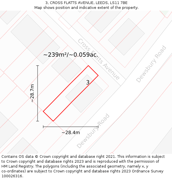 3, CROSS FLATTS AVENUE, LEEDS, LS11 7BE: Plot and title map