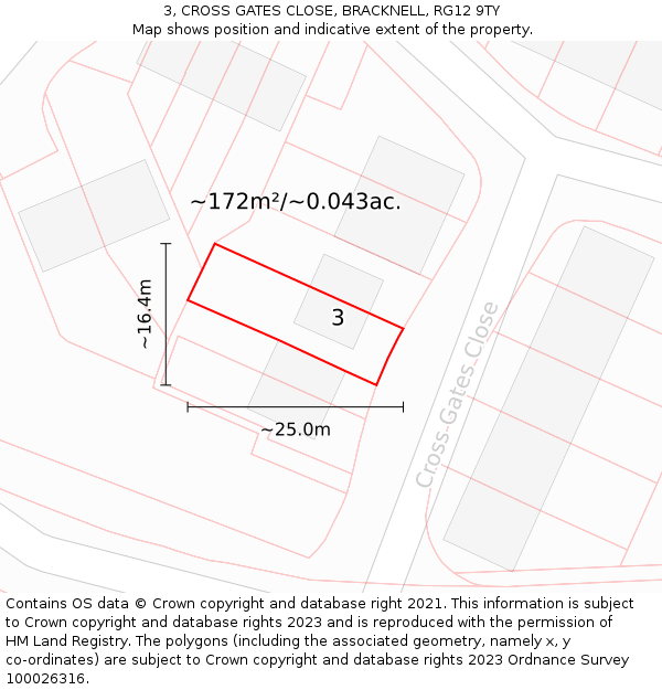 3, CROSS GATES CLOSE, BRACKNELL, RG12 9TY: Plot and title map