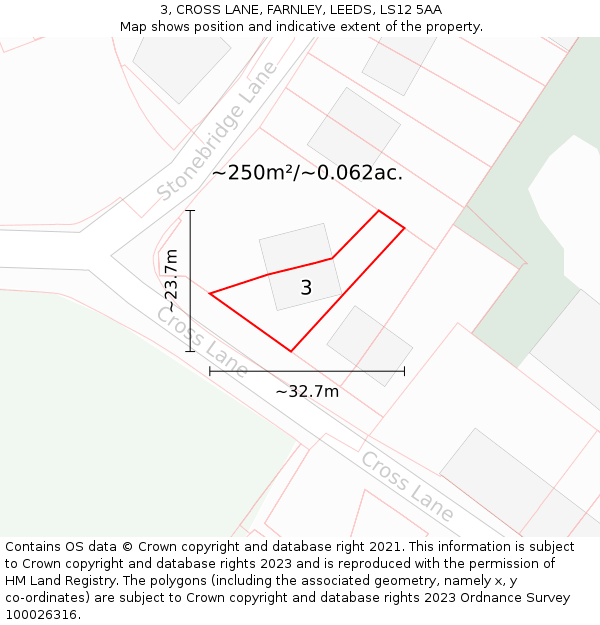 3, CROSS LANE, FARNLEY, LEEDS, LS12 5AA: Plot and title map