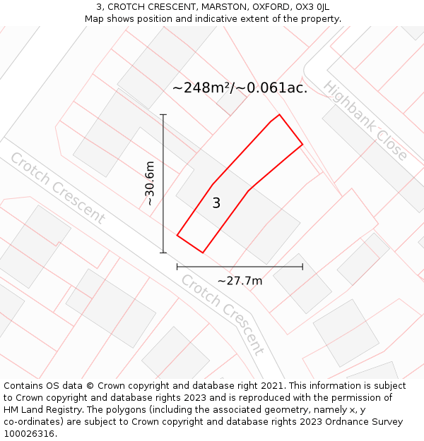 3, CROTCH CRESCENT, MARSTON, OXFORD, OX3 0JL: Plot and title map