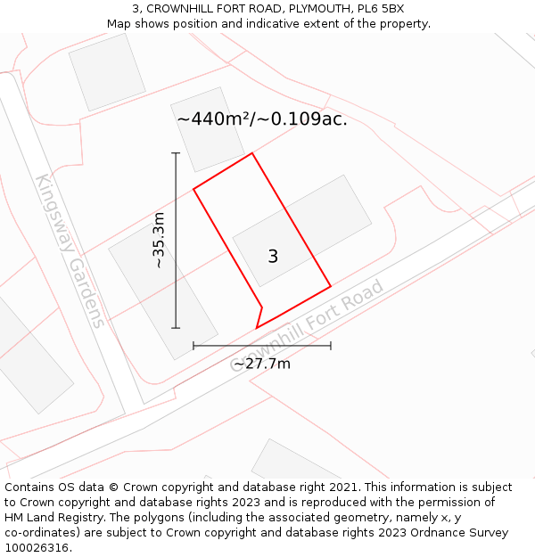 3, CROWNHILL FORT ROAD, PLYMOUTH, PL6 5BX: Plot and title map