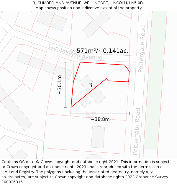 3, CUMBERLAND AVENUE, WELLINGORE, LINCOLN, LN5 0BL: Plot and title map