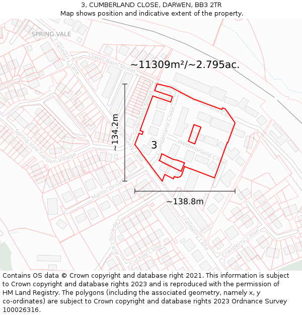 3, CUMBERLAND CLOSE, DARWEN, BB3 2TR: Plot and title map