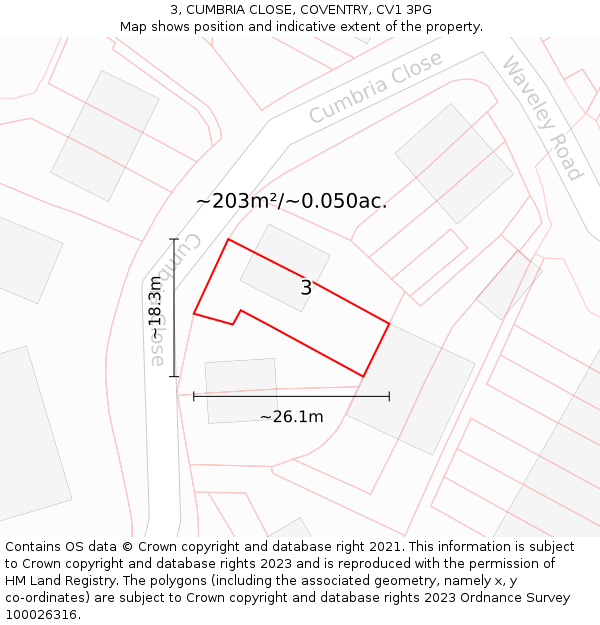 3, CUMBRIA CLOSE, COVENTRY, CV1 3PG: Plot and title map