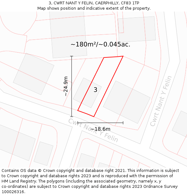 3, CWRT NANT Y FELIN, CAERPHILLY, CF83 1TP: Plot and title map