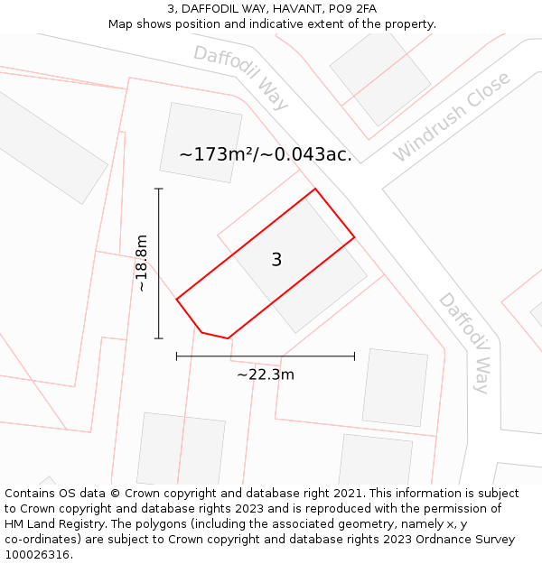 3, DAFFODIL WAY, HAVANT, PO9 2FA: Plot and title map