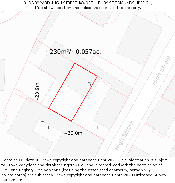 3, DAIRY YARD, HIGH STREET, IXWORTH, BURY ST EDMUNDS, IP31 2HJ: Plot and title map