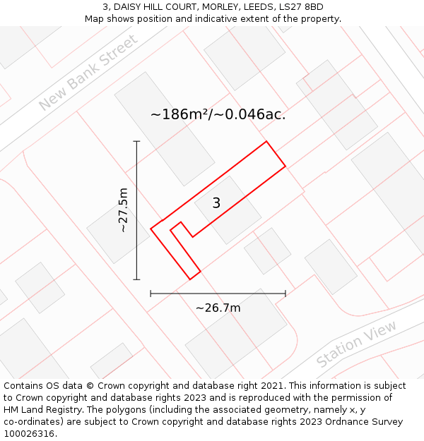 3, DAISY HILL COURT, MORLEY, LEEDS, LS27 8BD: Plot and title map